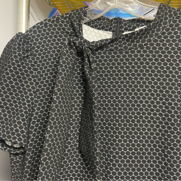 London Style Geometric Print Sheath Dress Size 16 Black White Neck Tie Detail - Picture 10 of 13